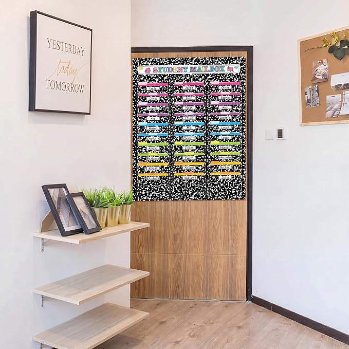 30 Pockets Classroom Mailbox with 30 Nametag Composition Notebook Hanging Wall File Organizer Classroom Storage Pocket Chart Folder with 5 Over The Door Hook for Back to School Bulletin Board - Image 5