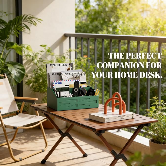 Wood Mail Organizer Countertop,Farmhouse Desk and Kitchen Countertop Storage, Letter Sorter, Desk Mail and Bill Organizer, Desktop File and Paper Holder (Green) - Image 3