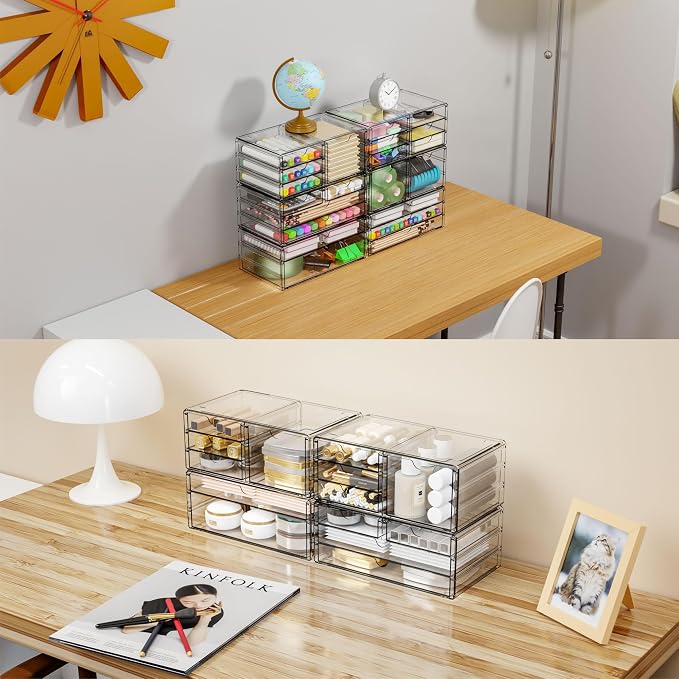 2 Pack Acrylic Storage Drawers With 6 Drawers,Stackable Desk Organizer and Makeup Organizer,Large Clear Office Supplies Organizer for Pen,Stationary,Palettes,Arts Craft Organizers and Storage - Image 5