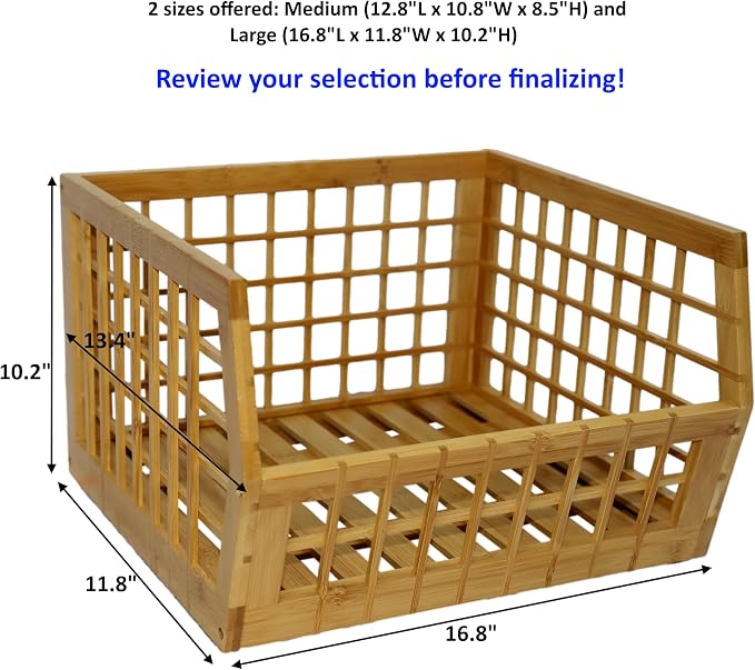 Bamboo Stackable, Open Front, Large Storage Bins - Lattice Design Set of 3 - Image 2