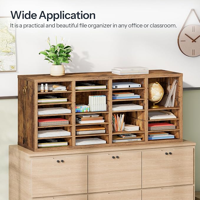 HOOBRO Literature Organizers, 24 Compartments Office Mailbox with Adjustable Shelves, Wood Countertop Literature Sorter for Office, Home, Classroom, Mailrooms Organization Rustic Brown FG64WF01 - Image 4