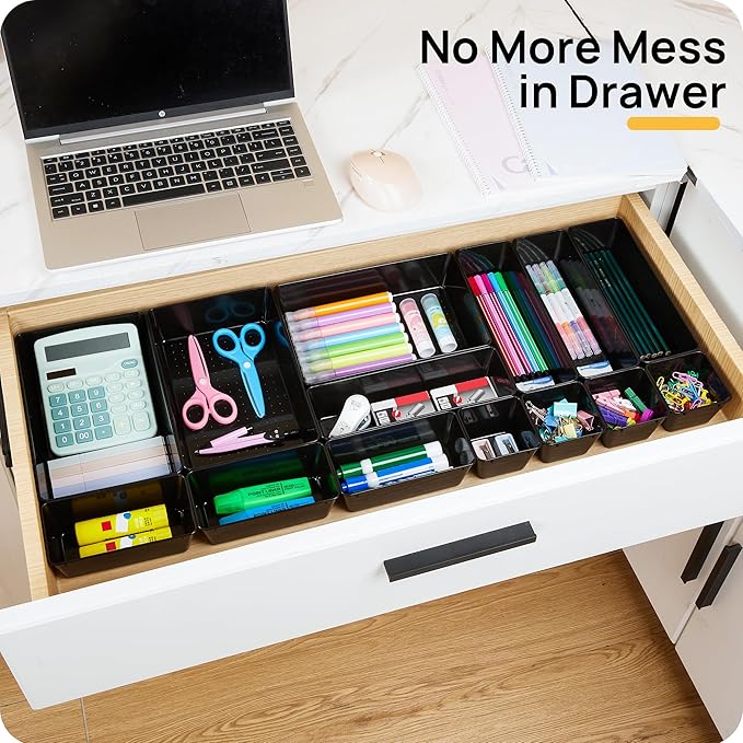 Vtopmart 25 Pack Plastic Drawer Organizers with Non-slip Rubber Pads | 4-Size Versatile Makeup Organizer, Storage Containers Small Bins for Makeup, Jewelries, Bedroom, Kitchen Utensils and Office - Image 3
