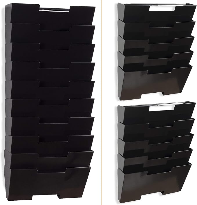 Wallniture Lisbon 10-Tier Wall Mounted File Holder and Desk Organizer, Metal Black Office Organization and Storage Rack - Image 4
