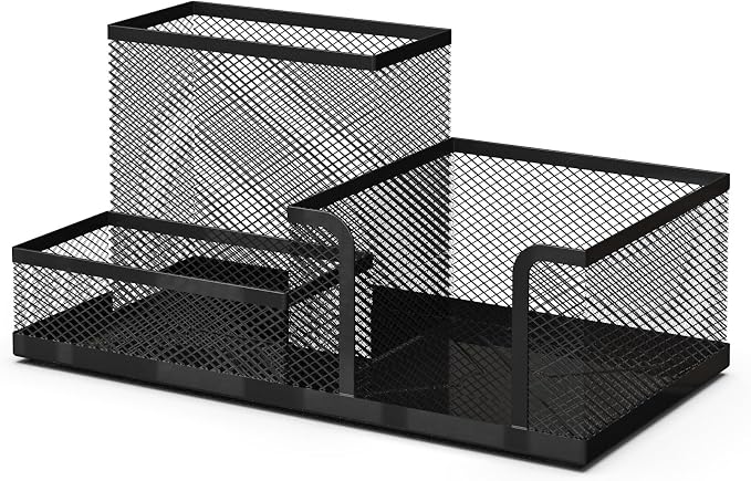 Mesh Desk Organiser and Pen Holder - Office Supplies Accessories - School Supplies Organiser - Pen and Stationery Organiser - 20.3x10.3x10.3 cm - Black by Detectalia