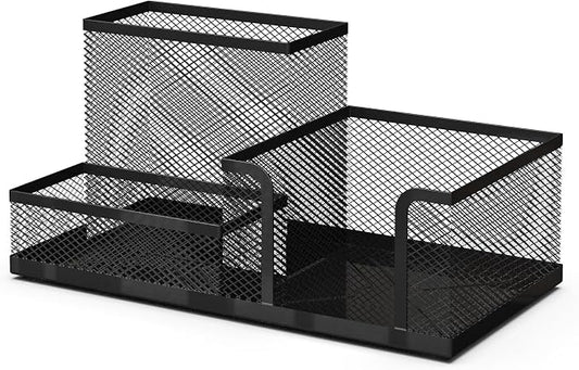 Mesh Desk Organiser and Pen Holder - Office Supplies Accessories - School Supplies Organiser - Pen and Stationery Organiser - 20.3x10.3x10.3 cm - Black by Detectalia