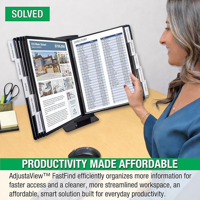 Ultimate Office FASTFIND 10-Pocket Desk Reference Display Organizer, Black | Compact, Heavy-Duty, Weighted Metal Base Takes up Minimial Desk Space White Keeping Your Display Organizer Firmly in Place. - Image 3