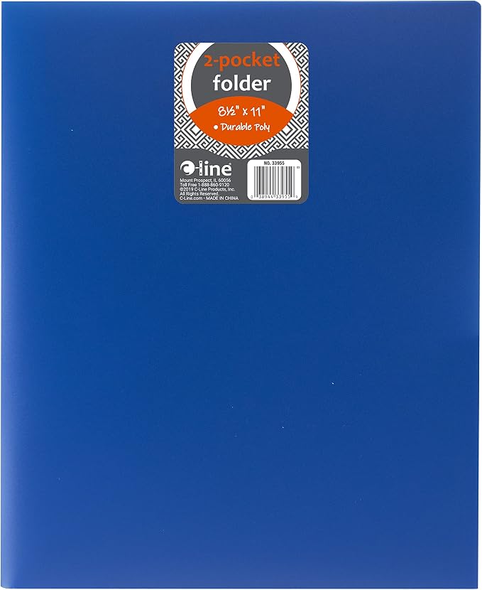 C-Line Two-Pocket Heavyweight Poly Portfolio, For Letter Size Papers, Includes Business Card Slot, 1 Case of 25 Portfolios, Blue (33955-25) - Image 2