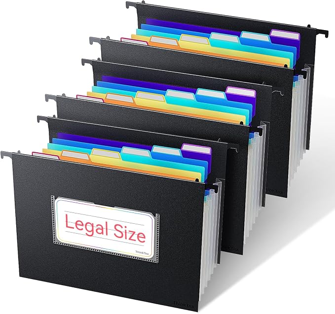 ThinkTex Plastic Expanding Hanging File Folders, 7 Innovative 1.2" Accordion Pockets, Large Capacity, Multi-Color Tabs, Legal Size for Filing Cabinet - 3 Packs | Large Capacity, Multi-Color Tabs, Legal Size for Filing Cabinet - 3 Packs by ThinkTex