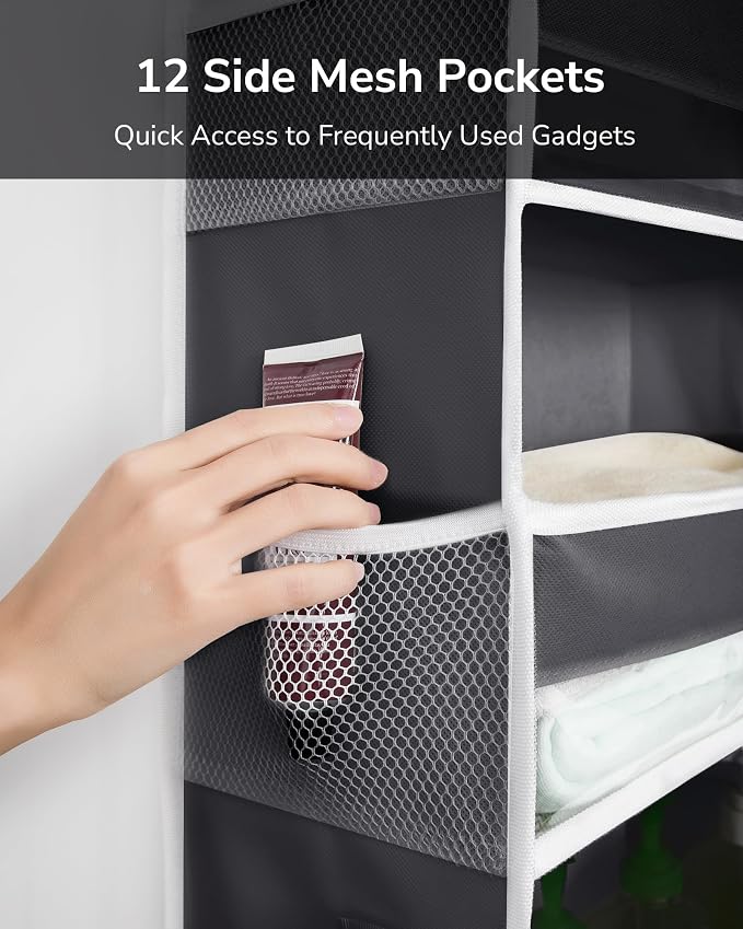 ULG Over The Door Organizer with 6 Large Pockets 12 Side Pockets, 50lbs Weight Capacity Door Hanging Organizer for Bedroom, Bathroom, Pantry, Nursery Storage, Dark Gray - Image 3