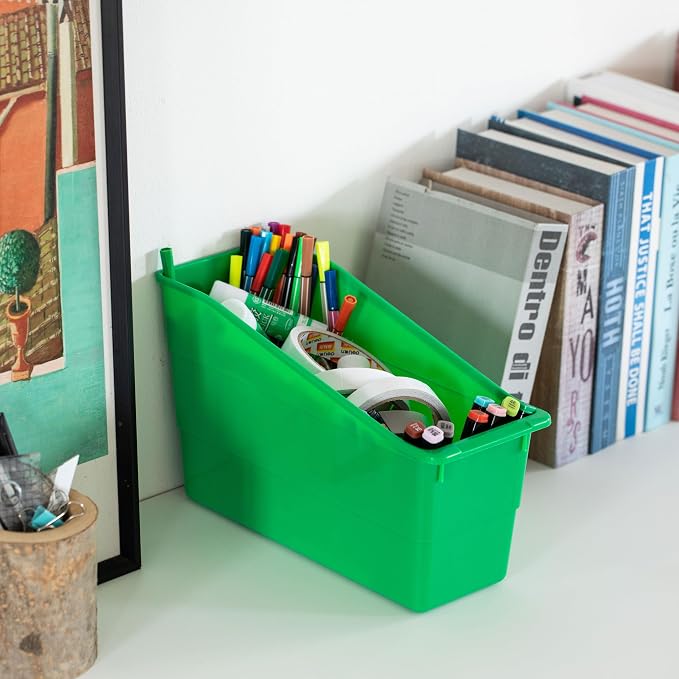6-pc Assorted Color Plastic Storage Bins Versatile Book Magazine & File Holders for Classroom Office or Home Organization Open Front Desktop Organizers for Supplies Documents & Stationery - Image 6