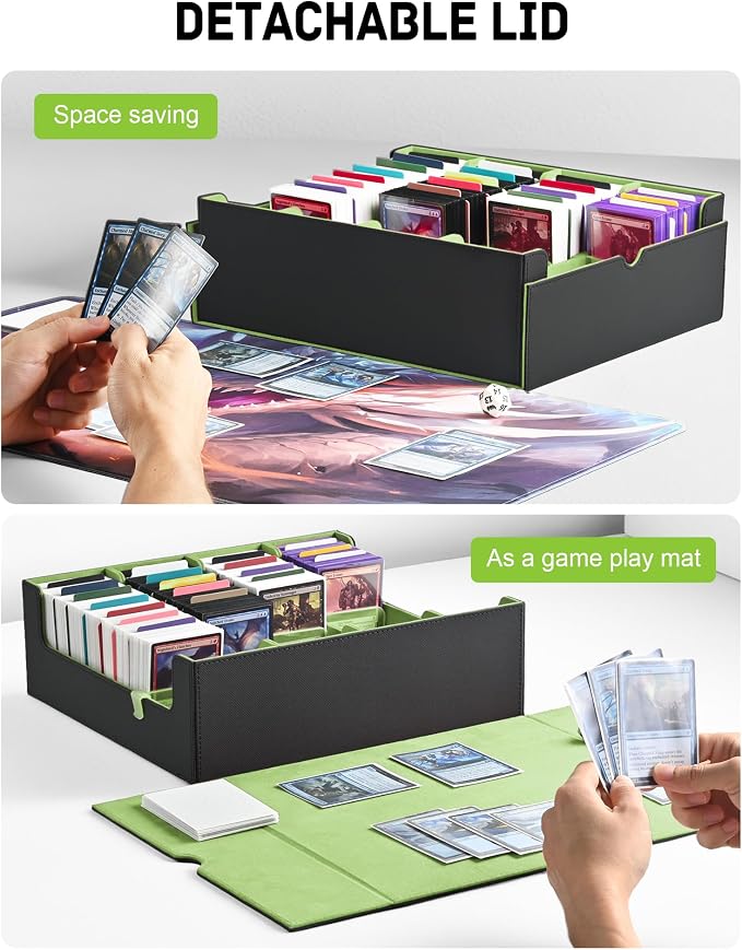 ZLCA Card Storage Box for MTG PTCG, Commander Deck Box Holds 3200+ Cards, Trading Card Storage Case with 4 Stoppers, Card Organizer for TCG Sport Cards(Black&Green) - Image 3