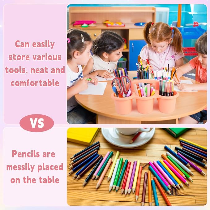 6 Pack Classroom Caddy Organizer with Handle Pastel Plastic Table Caddy Drink Cup Caddies Holder 12x9x3.5 Inches Storage School Supplies 6 Compartments for Table Crayon Pencil Cup Marker Craft - Image 4