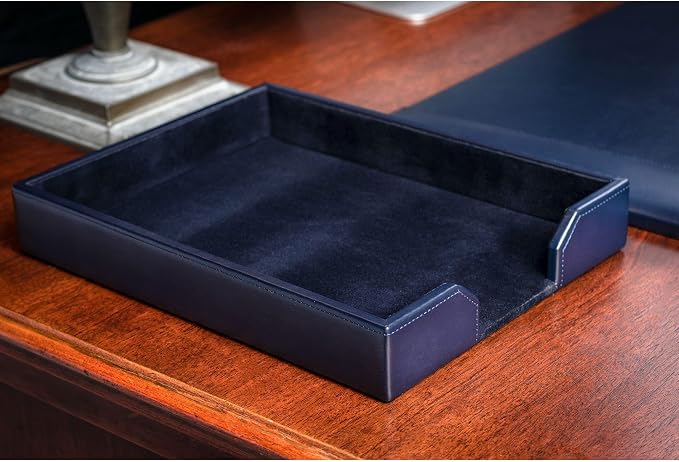Dacasso Navy Blue Bonded Leather Luxury Letter Tray Holder & Paper Organizer for Desk - Executive Desk Decor & Office Organization Essential - Image 9