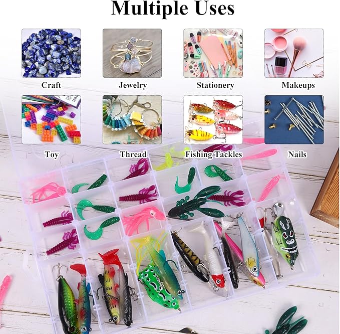 Bead Organizer Storage 4 Pack 36 Grid Jewelry Tackle Craft Box Adjustable | Clear Plastic, Adjustable Dividers, Label Stickers Included, for Beads Jewelry Crafts Fishing Tackle and Small Parts - Image 5