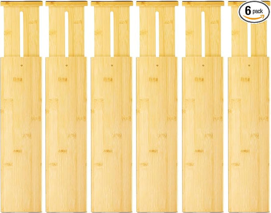 VaeFae 6 Pack Bamboo Drawer Dividers, 4" High Adjustable 11.9-17.1" Clothes Drawer Organizers, Expandable Separators for Bedroom/Bathroom/Kitchen/Office Storage by VaeFaeDirect