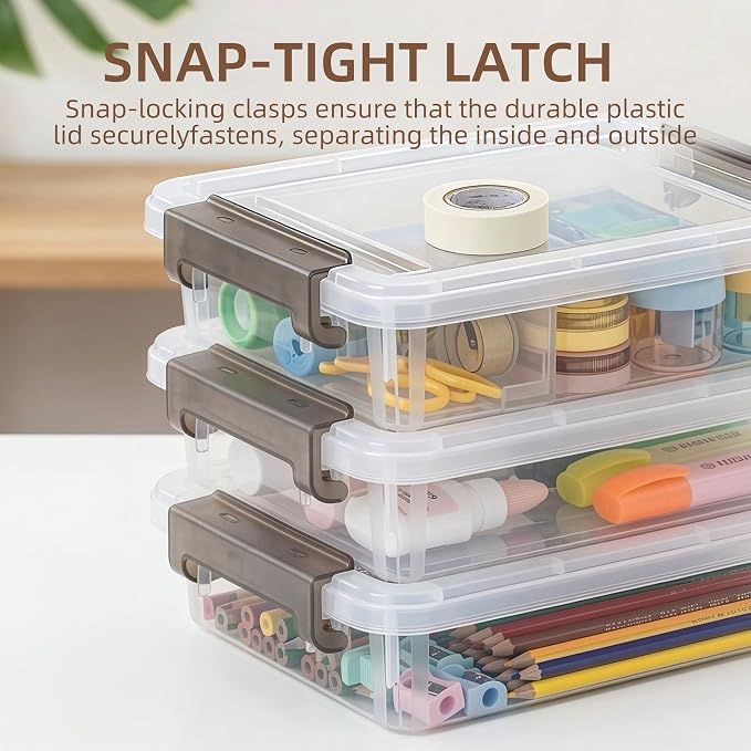 Citylife 3 PCS Plastic Storage Bins with Latching Lids Portable Project Case Clear File Box Stackable Storage Containers for Organizing B5 Paper, Photo, Document, Scrapbook - Image 3