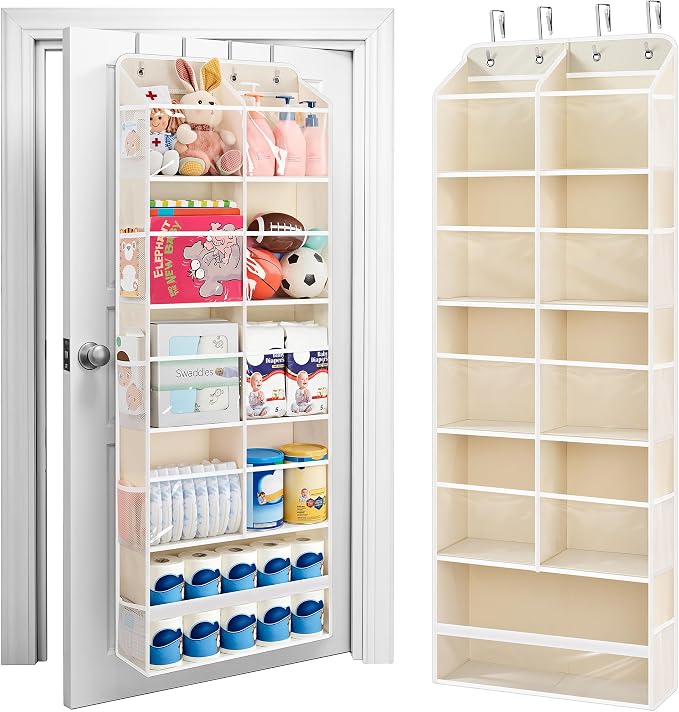 JARLINK Over the Door Organizer, Extra Large Storage for Bedroom, Beige | Anti-Tilt 100 lb Load Capacity, Hanging Door Organizer with 5 10 Mesh Pockets, Behind Door Storage for Bathroom, Nursery by JARLINK