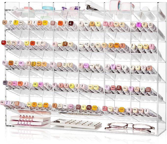 MotiMind Acrylic Pen Organizer Storage for 420 Markers Vertical Marker Organizer Acrylic Pen Display Holder for Office Desk Desktop Stationery Pencil Storage, Clear, 18 x 4 x 14.5 Inch by MotiMind