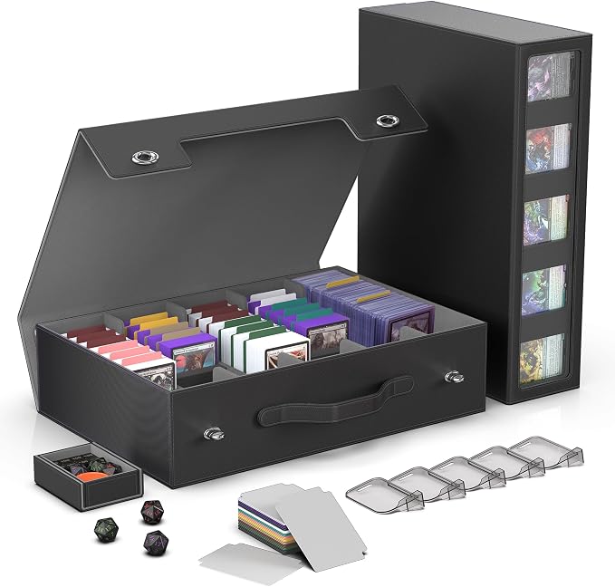 Kabinka MTG Card Storage Box with Handle & Mechanical Latch,5-Row 3900+ Commander Trading Card Case with Sealed Display Window,Top Loaders Organizer Deck Box for MTG/TCG/PTCG/Sports Cards (Black) by Kabinka