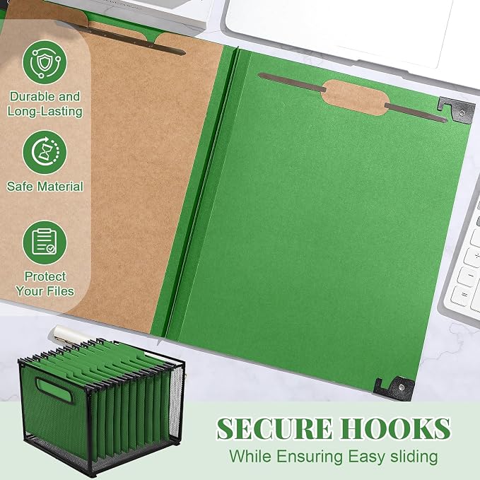 Henoyso 15 Pcs Hanging Classification Folders Bulk with 2 Prongs, 1 Divider Letter Size, 2 Inch Expansions Pressboard File Folder, 1/3-cut Tab File Organizer (1 Divider,Green) - Image 4