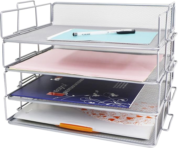 Exerz Paper Sorters 4pcs /Stackable Letter Trays 4 Tiers/File Trays/Desk Organiser - Metal - Office, School, Home by Exerz