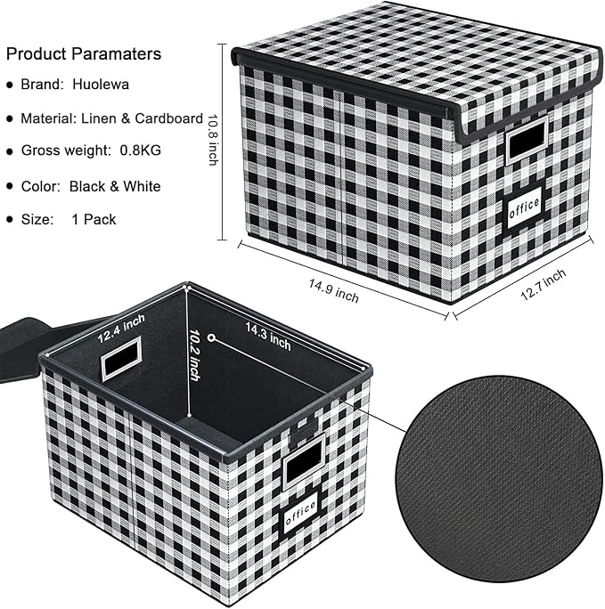 File Organizer Box with Lids, Collapsible File Folder Organizer | File Box with Plastic Slides for Document, Filing Bin for Letter Size Hanging File Folders (2 Pack, Black & White Lattice) - Image 3
