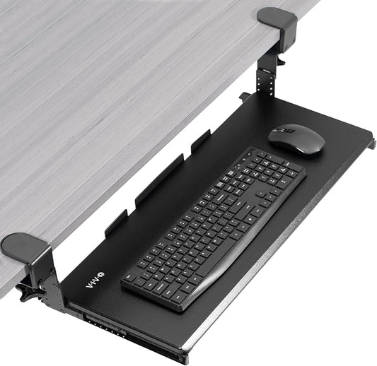 VIVO Large Height Adjustable Under Desk Keyboard Tray, C-clamp Mount System, 27(33 Including Clamps) x 11 inch Slide-Out Platform for Typing, Black, MOUNT-KB05HB by Unknown