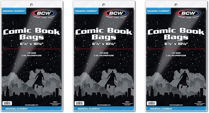 BCW Current Comic Bags (300 Pack) – Acid-Free BCW Comic Book Bags for Modern Comics | Crystal Clear Comic Book Sleeve Protection | 6 7/8 x 10 1/2 by BCW