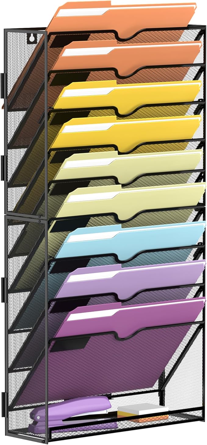 10Tier Hanging Wall File Holder Organizer for Papers, Folders, Files Clipboard & Magazine Organization Great for Office Home, Assembly Needed, Black | Paper, Folder, Magazine Rack Great for Office Home School, Assembly Needed, Black by SUPEASY