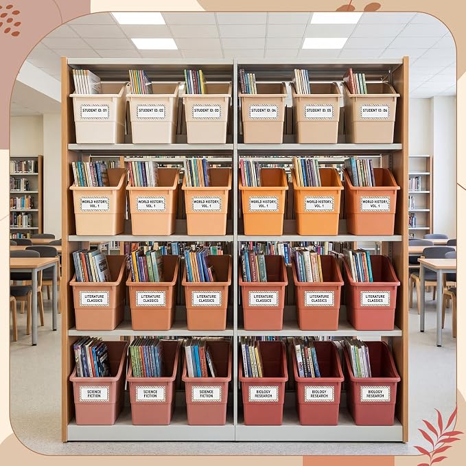 Blosssound 24 Set Book Bins for Classroom with Label Sticker Book Box Baskets Plastic Stackable Organizing Bins Storage & Organization for Classroom Library Home School Supplies (Earth Tones) - Image 4