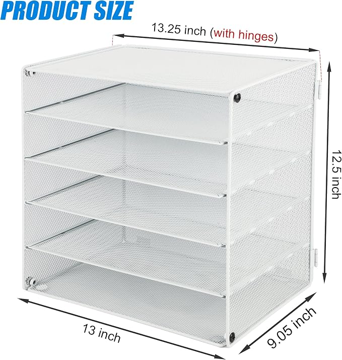 5 Slot Mesh Desk Organizer Tray, File Paper Letter Folder Holder Desktop Paper Sorter Mail Organization Rack Storage Accessories, for Office Home School Classroom, White - Image 2