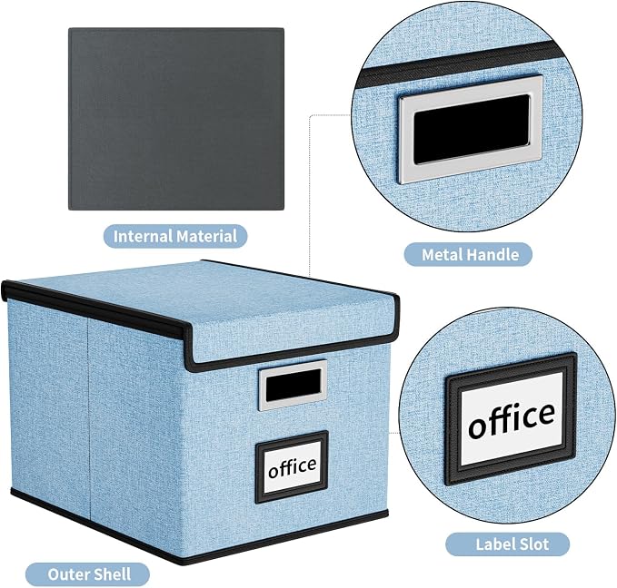 File Organizer Box with Lids, Collapsible File Folder Organizer | File Box with Plastic Slides for Document, Filing Bin for Letter Size Hanging File Folders (1 Pack, Powderblue) - Image 4