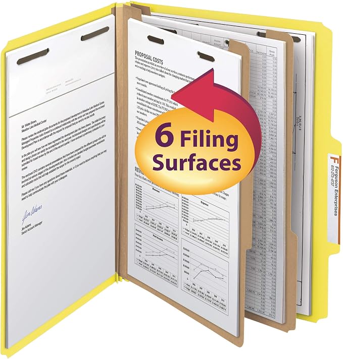 Smead Classification File Folder, 2" Expansion, 2/5-Cut Tab, Letter Size, 10 per Box (2 Dividers, Yellow) - Image 2