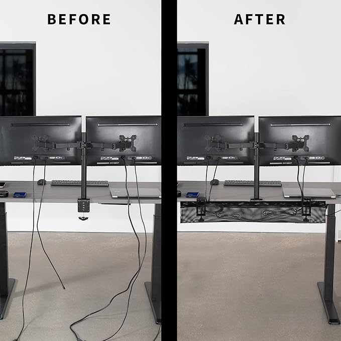 VIVO No Drill Clamp-on 36 inch Mesh Net Under Desk Cable Management Wire Organizer, Adjustable Home Office Standing Desk Cord Storage Sleeve, Black, DESK-AC36MH - Image 5
