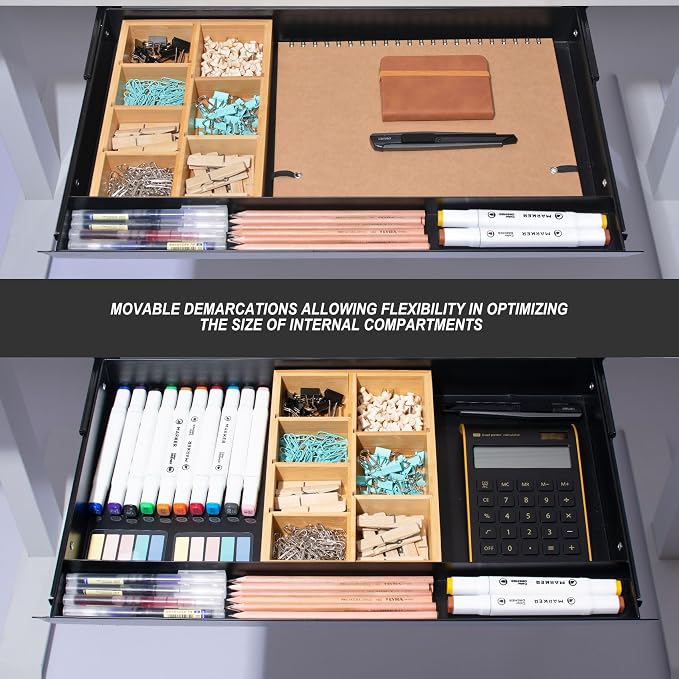 Large Under Desk Mounted Sliding Drawer with Bamboo Tray and 60 Degree Tilt Panel to Pull Out, 22'' Long & 13'' deep Large Storage Organizer for Sit Stand Workstation - Image 7