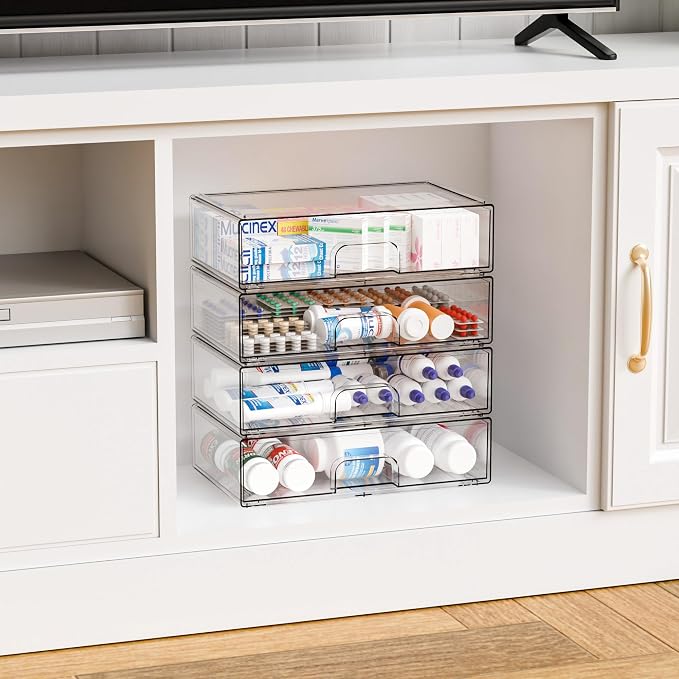 12.1''W Clear Stackable Storage Drawers,2 Pack Acrylic Drawer Organizer for Hair Accessories,Makeup Organizers,Plastic Organizer Bins for Vanity,Bathroom,Cabinet,Desktop,Office Supply Organizer - Image 9