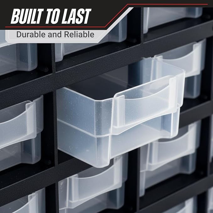 Storage Bin with Drawers - 41-Drawer Plastic Tool Organizer - Hardware or Craft Cabinet for Storing Beads, Toys, or Nuts and Bolts by Stalwart (Black) - Image 7