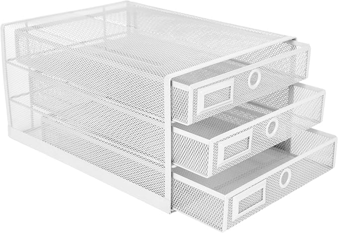 Annova Desk Organizer Wire Mesh 3 Tier Sliding Drawers Paper Sorter/Multifunctional/Premium Solid Construction for Letters, Documents, Mail, Files, Paper, Kids' Art Supplies (White) - Image 5