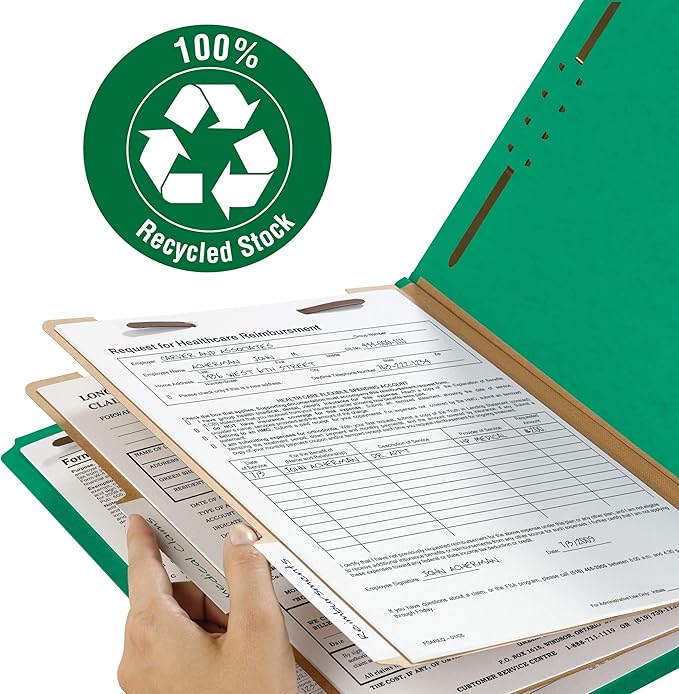 Smead 100% Recycled Pressboard Classification File Folder, 2 Dividers, 2" Expansion, Letter Size, Green, 10 per Box (14063) - Image 4