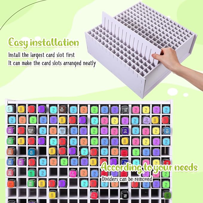 2 Pack Marker Storage Organizer, 480 Slots Total Art Supply Holder for Desk, Marker Rack with Removable Dividers for Colored Pencils & Paint Brushes (13.4 x 13.2 x 5.2) - Image 3