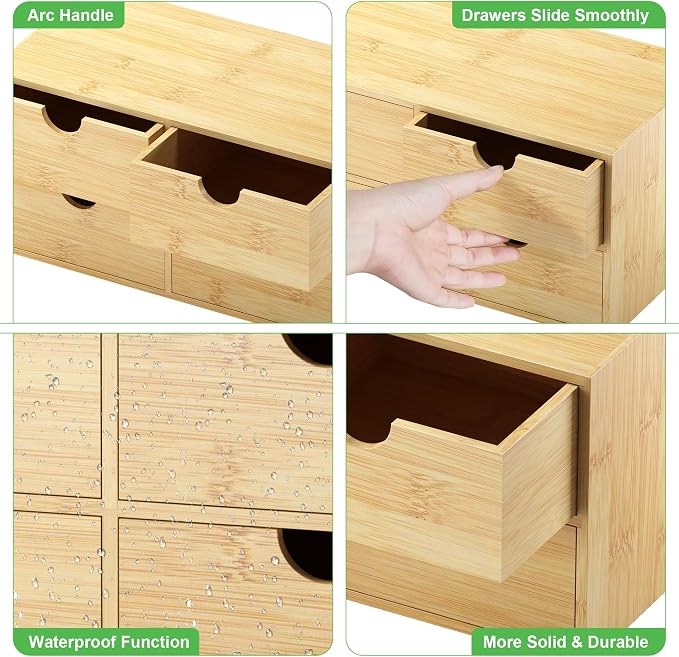 Bamboo Desk Organizer with Drawers, Desktop Storage Box for Office Supplies | 4 Drawers Desktop organizer, No Assembly Required, Natural Wood Wooden Desktop Drawers for Bills, Cosmetics, Seals, Paper - Image 5