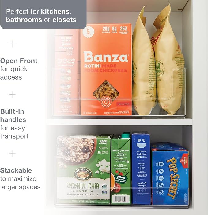 Open Front Pantry Cabinet Stacking Storage Home Bin 16x10x6 4 Pack | Stackable Strong,Heavy Duty, Made in USA - Image 3