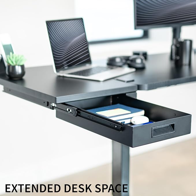 VIVO Black Clamp-on 24 x 14 in Desk Extender, DESK-EXT24D | Premium, Built-in Storage Drawer, Keyboard Tray, Side Table Extension Office Organizer - Image 2