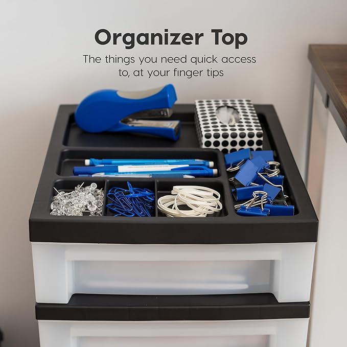 IRIS USA 4-Drawer Rolling Storage Cart with Organizer Top, Black/Pearl | Keep craft supplies, office essentials, classroom items, and accessories organized with easy-access drawers for daily use - Image 5