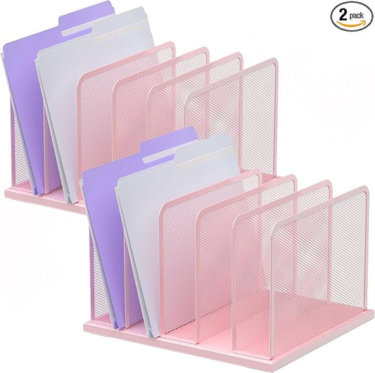 Kuntine.B 5-Section Upright Desk File Organizer Pink 2 Pack | Vertical, Mesh, Metal, Assembly, Stability, Sturdiness, Organization, Standing by KuntineB