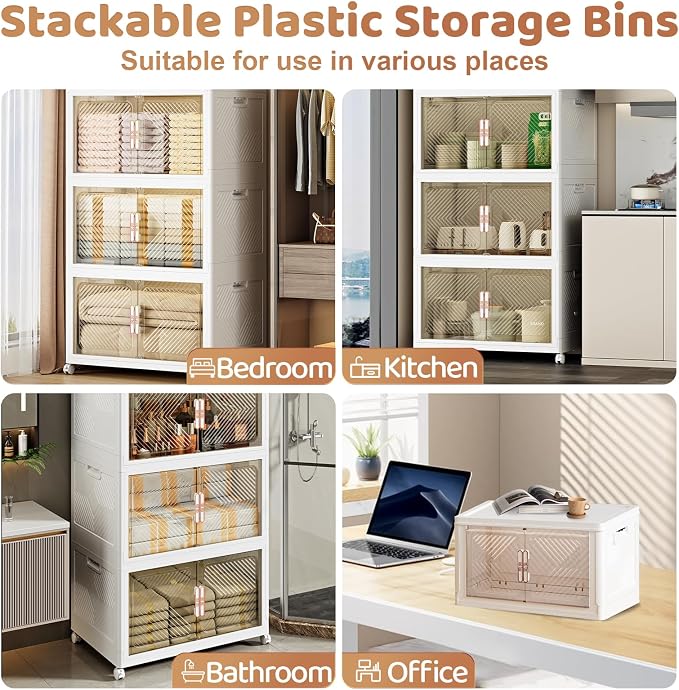 Storage Bins with Lid 76QT, Stackable Storage Containers with Wheels and Magnetic Doors, Plastic Clothes Closet Organizers and Storage Box for Home and Office(2 Pack) - Image 5