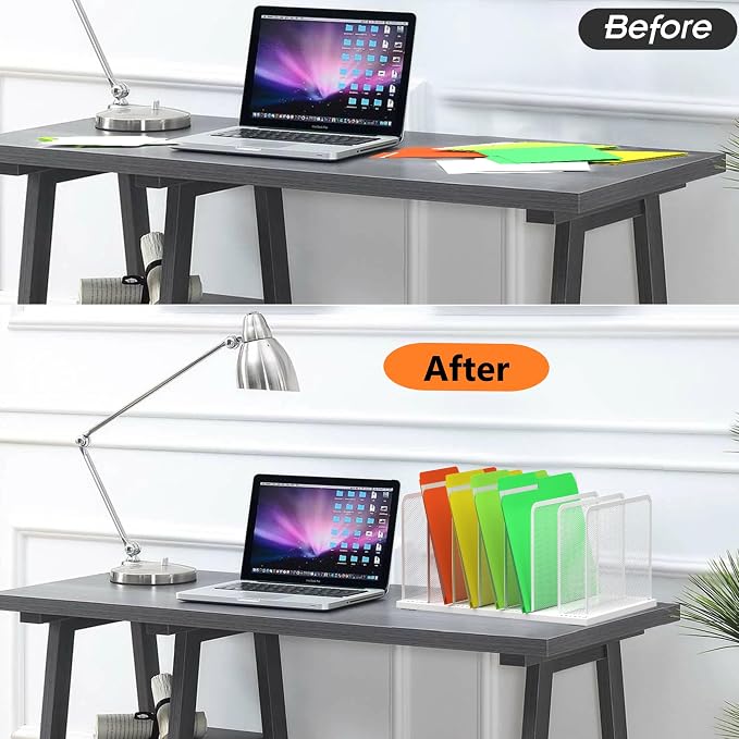 Kuntine.B 7-Section Upright Desk File Organizer White 1 Pack | Vertical, Mesh, Metal, Assembly, Stability, Sturdiness, Organization, Standing - Image 4