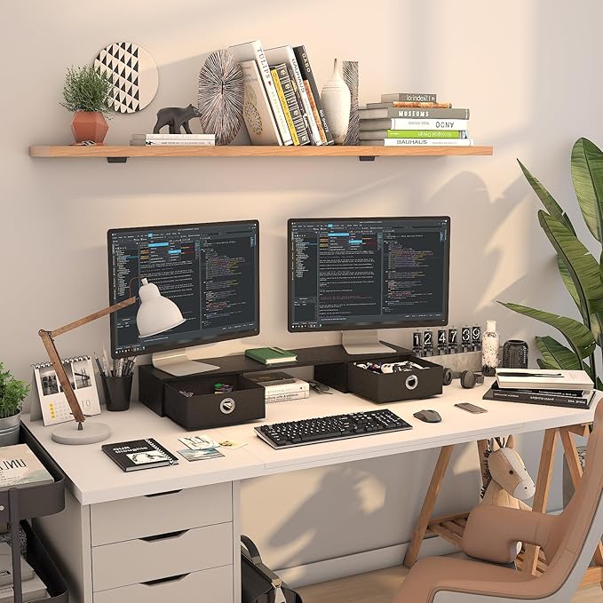 WESTREE Dual Monitor Stand Riser with Two Drawers, Extra Large Storage Monitor Stand for 2 Monitors, Desktop Oraganizer Stand for Computer,Laptop,Screen,Printer,TV - Image 4