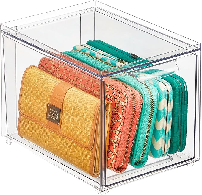 mDesign Shoe Storage Box with Drawer – Sturdy Plastic Storage Box for Shoes – Stackable Drawer Box for Shoes, Accessories and More – Pack of 4 – Clear - Image 8