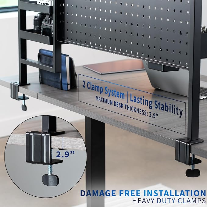 VIVO Steel Clamp-on 46 x 25 inch Desk Pegboard System with Storage Shelf and Accessory Trays, Multi-Purpose Office Organizer, Black, PP-PBSF46 - Image 5